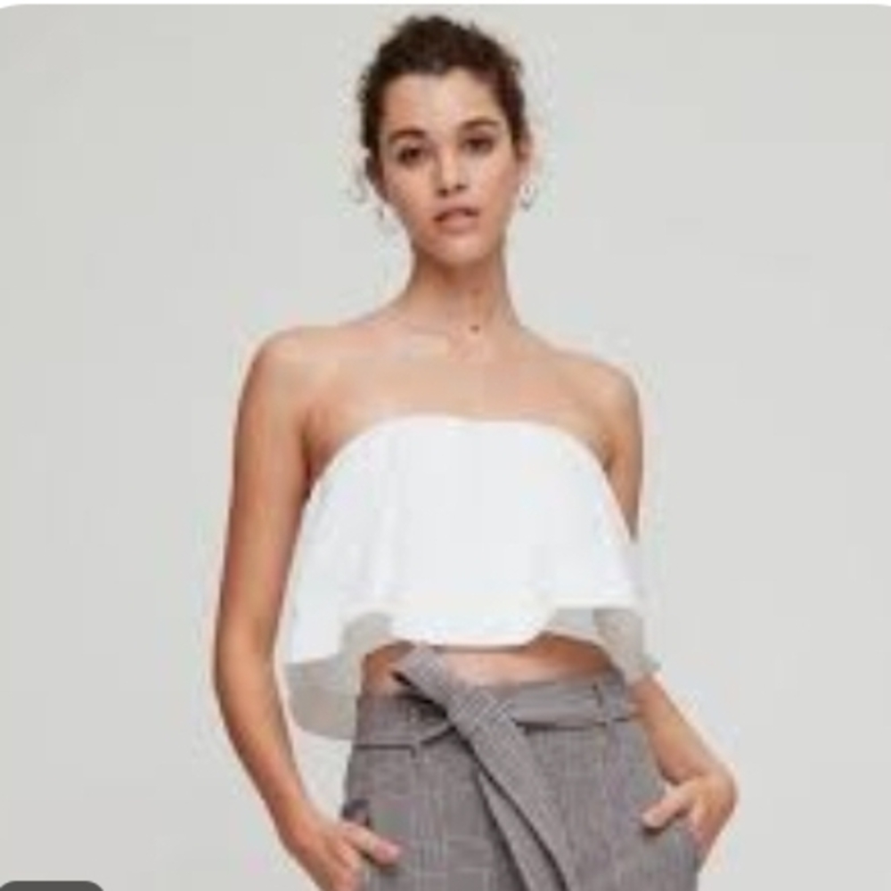White Strapless Ruffle Top